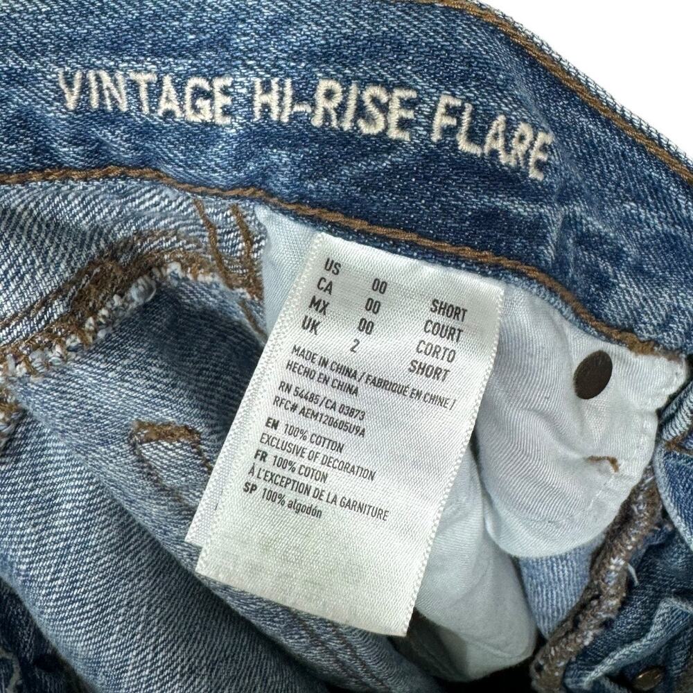 American Eagle Vintage Hi Rise Flare Jeans 00 Short Distressed Patchwork Slit - Picture 6 of 6
